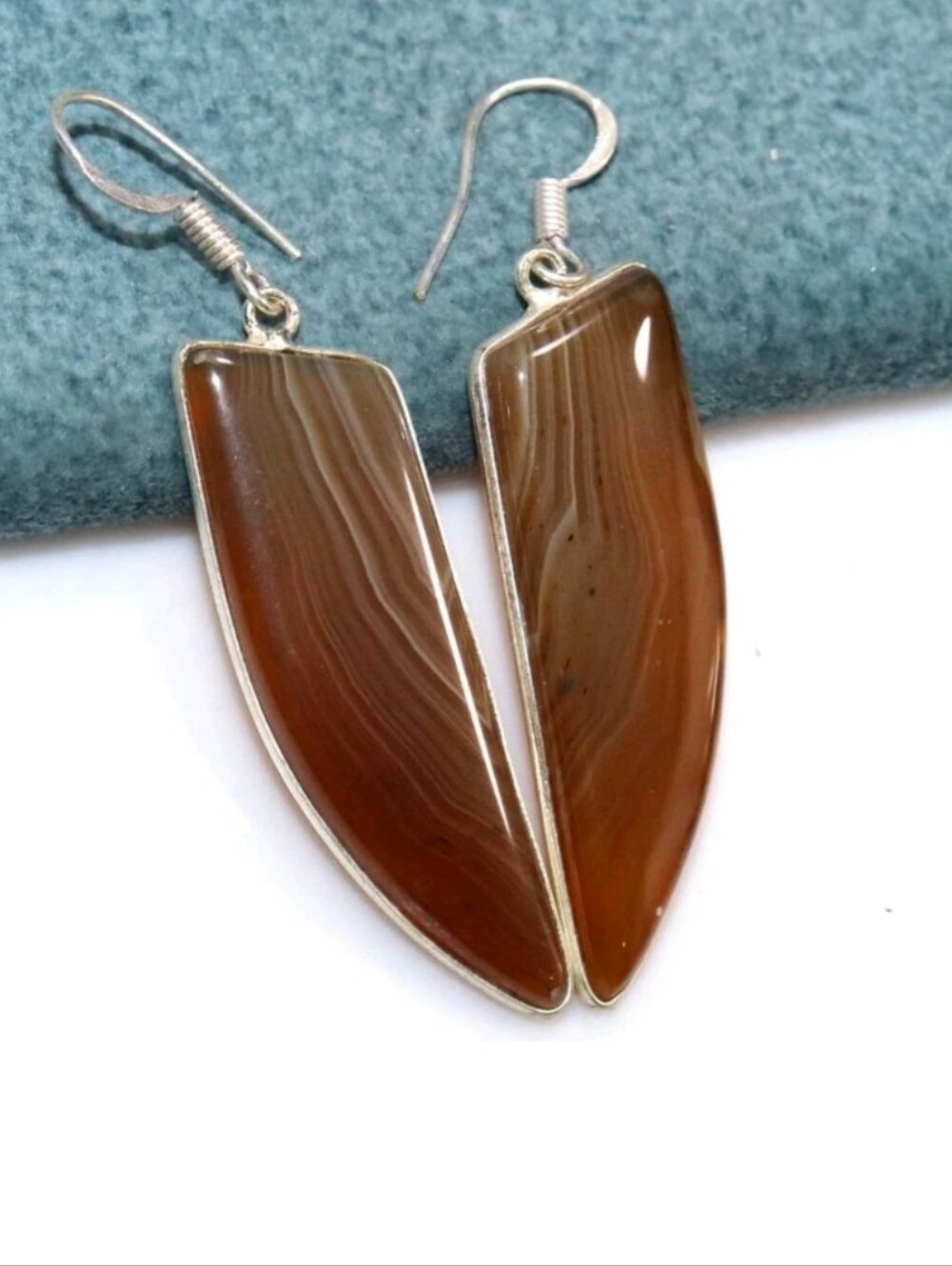 Botswana Agate Gemstone Jewelry 925 Sterling Silver Handmade Dangle Earrings